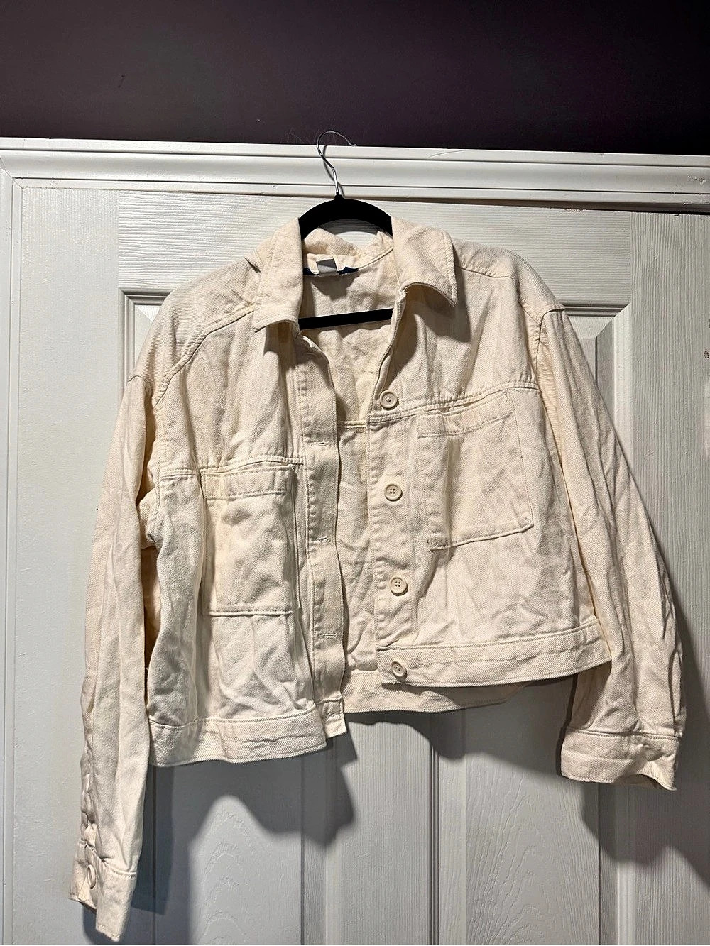 Old Navy Cropped Twill Jacket Cream Utility Denim Jacket Like New
